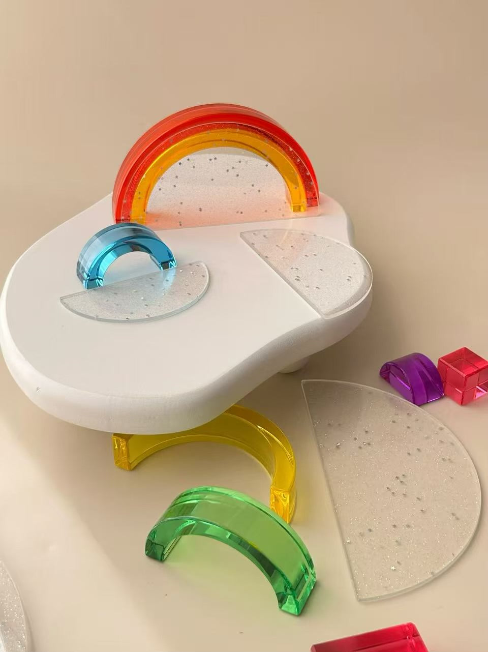 5-piece glitter clear acrylic semi-circle stacking set | transparent building platforms for 6-piece acrylic rainbow