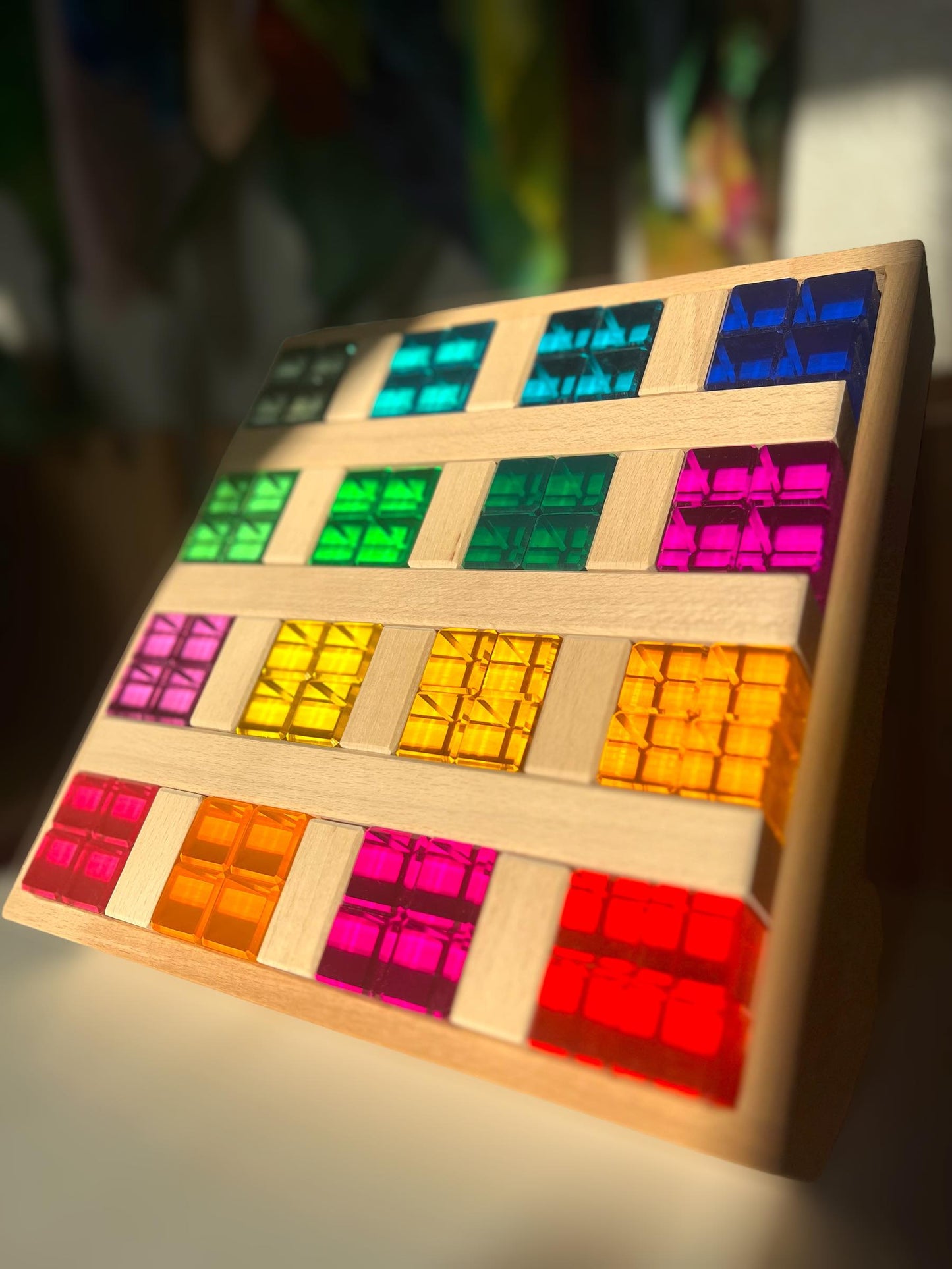 **pre-order (ships in 2-3 weeks)**64 pcs rainbow stones & 6 interlocking slats set with storage tray