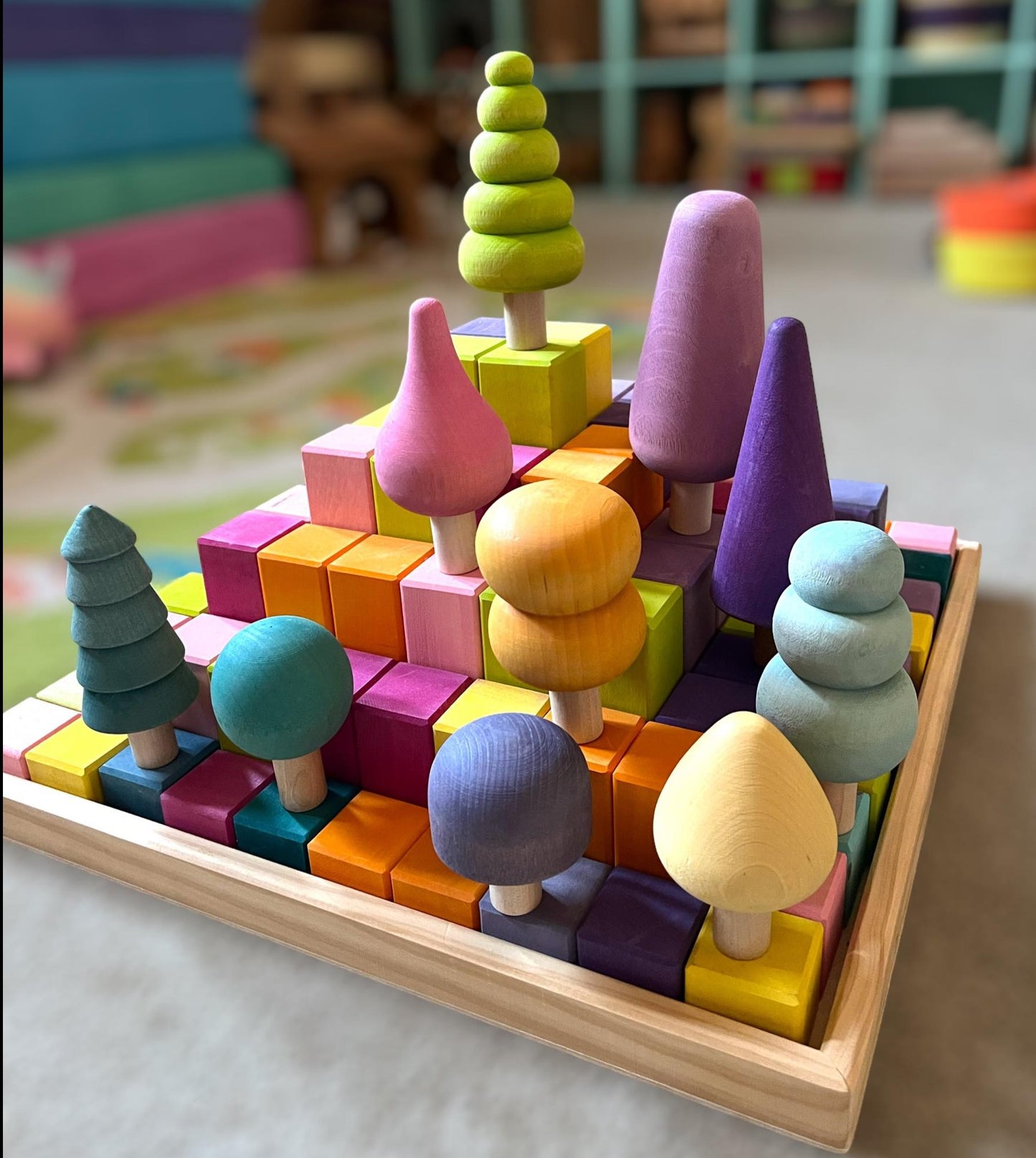 10 pcs stained wooden trees set in pastel/macaron colors