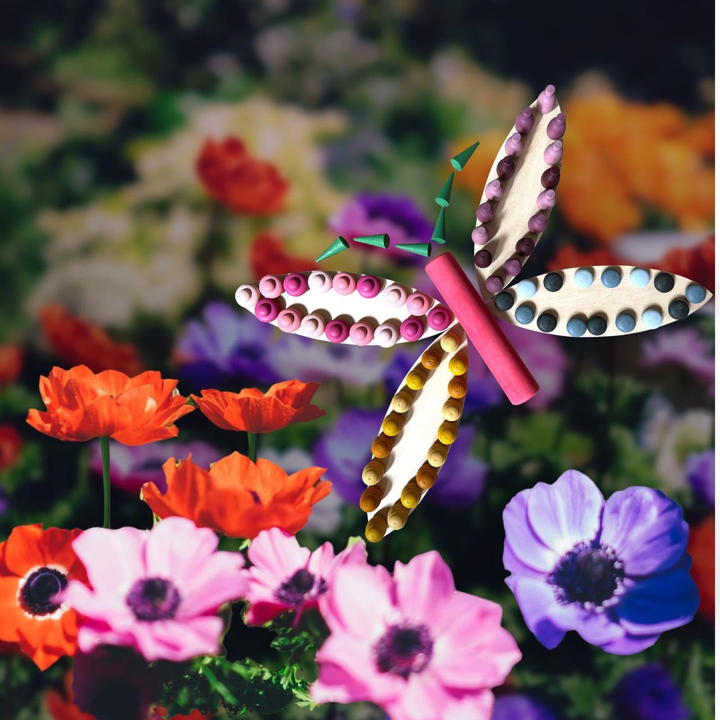 24 pcs natural wooden petal mandala platforms with storage tray