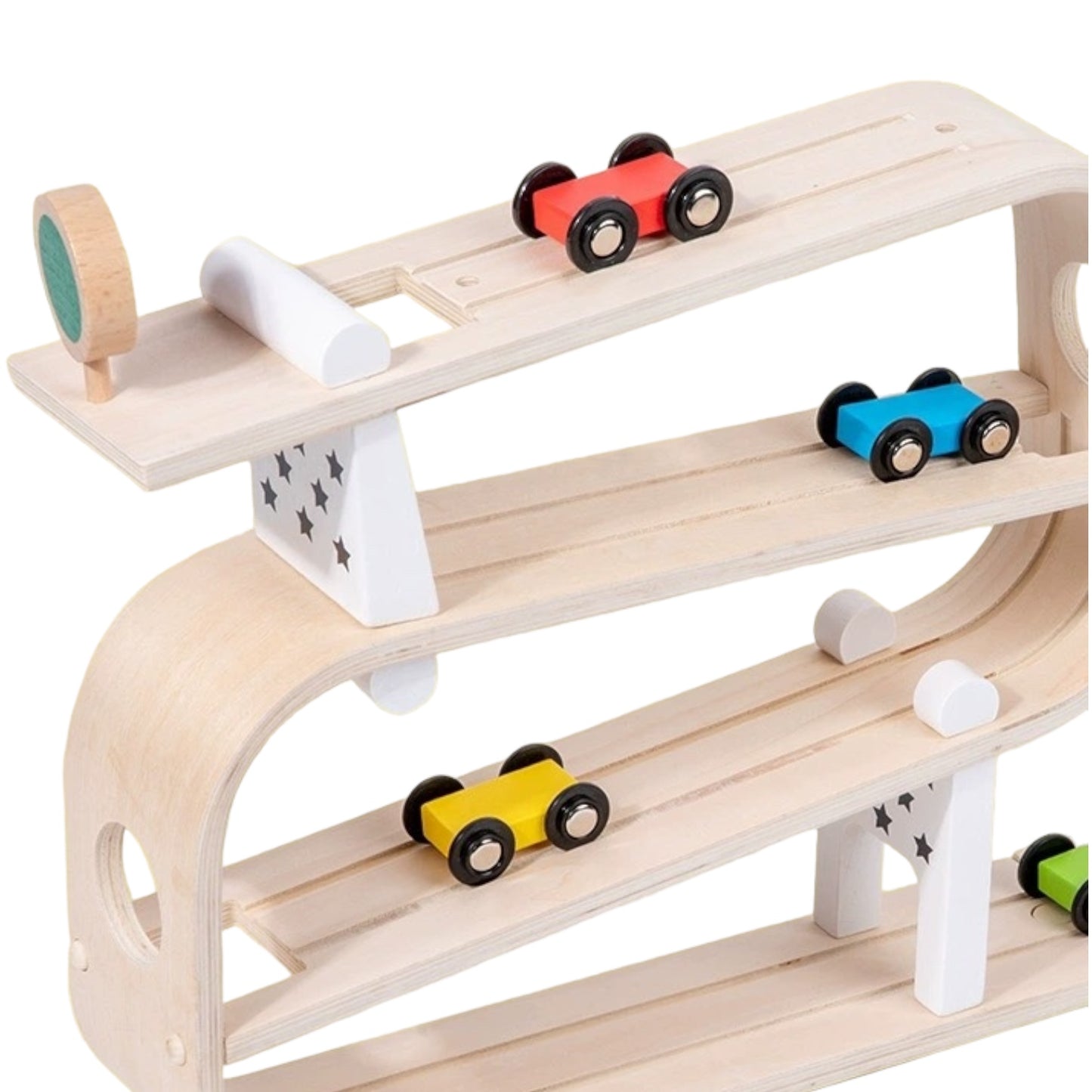 wooden ramp racer with 4 cars