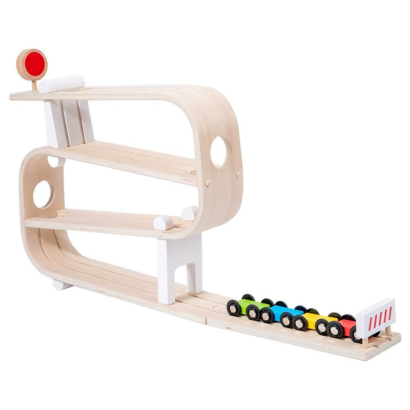 wooden ramp racer with 4 cars