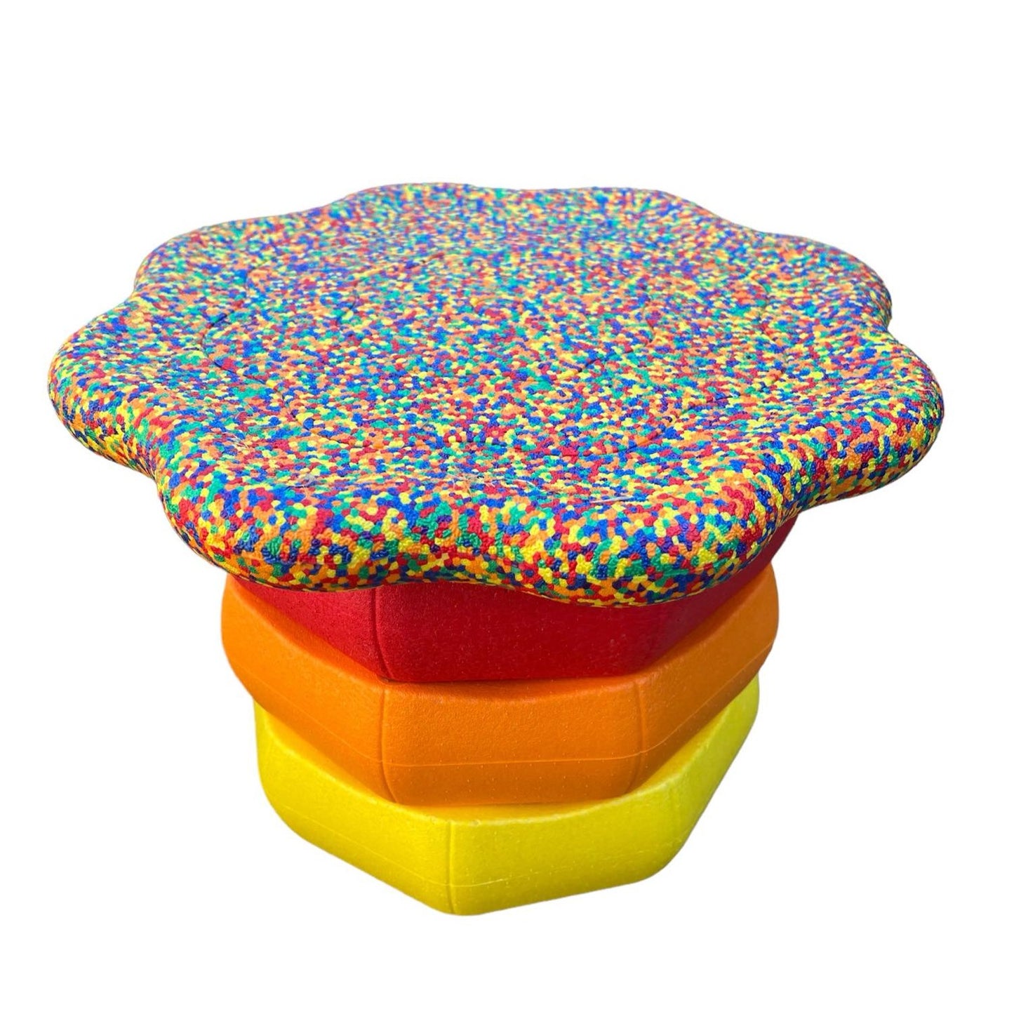 flower-shaped balance board for stepping stones in rainbow confetti