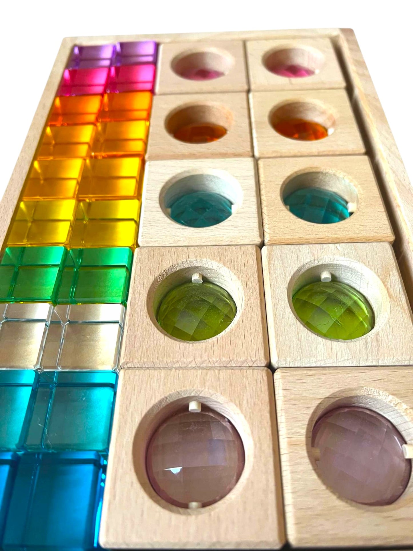 10 pcs square gemmed translucent blocks and 20 pcs lucite cubes set in pastel colors with storage tray