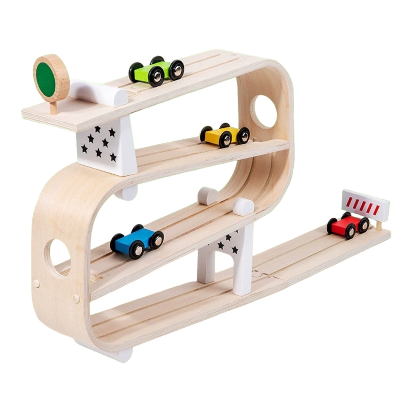 wooden ramp racer with 4 cars