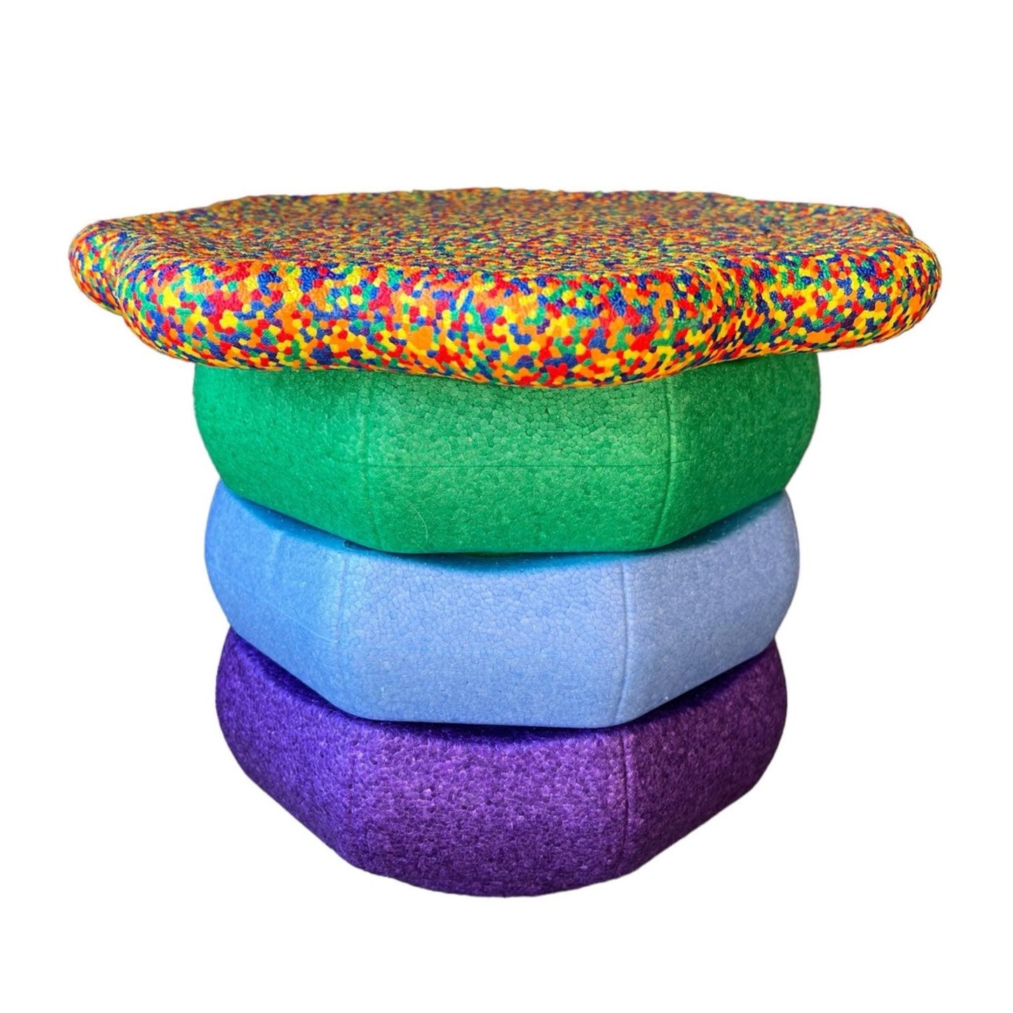 flower-shaped balance board for stepping stones in rainbow confetti
