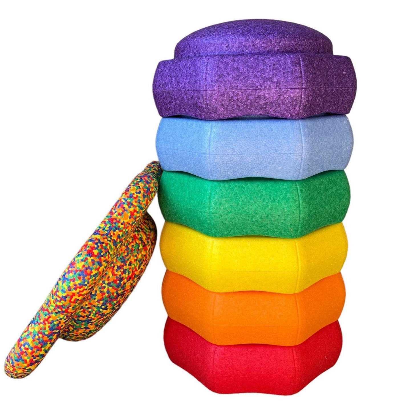 flower-shaped balance board for stepping stones in rainbow confetti
