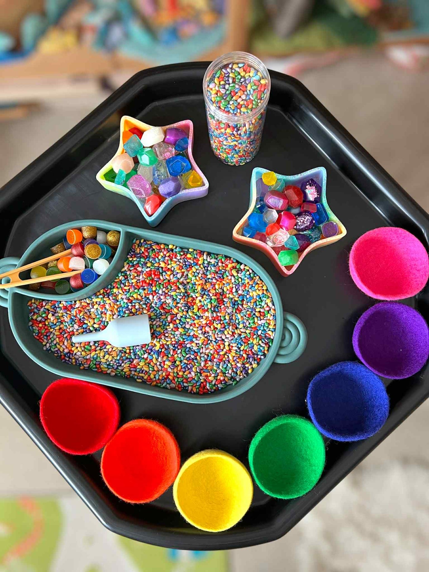 adjustable height sensory play table – 28” octagon tray table for kids