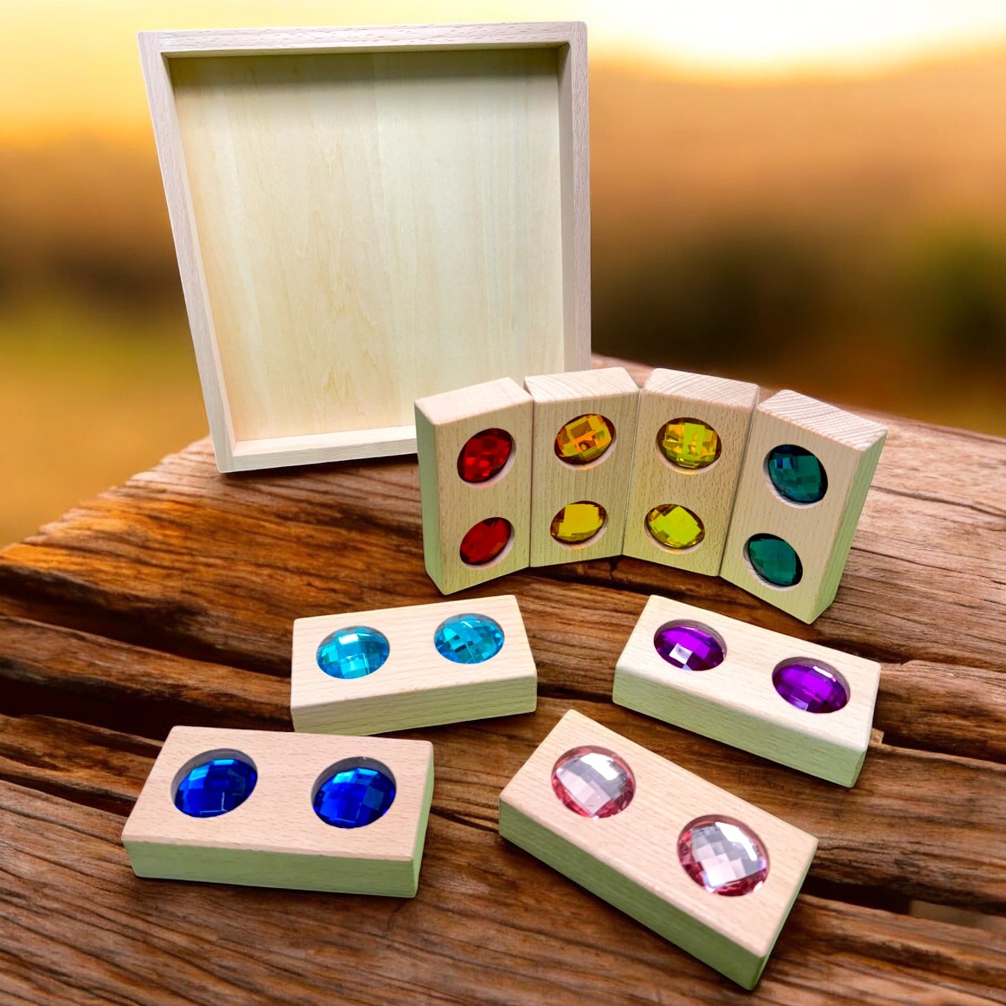 8 pcs rectangular gemmed blocks with storage tray
