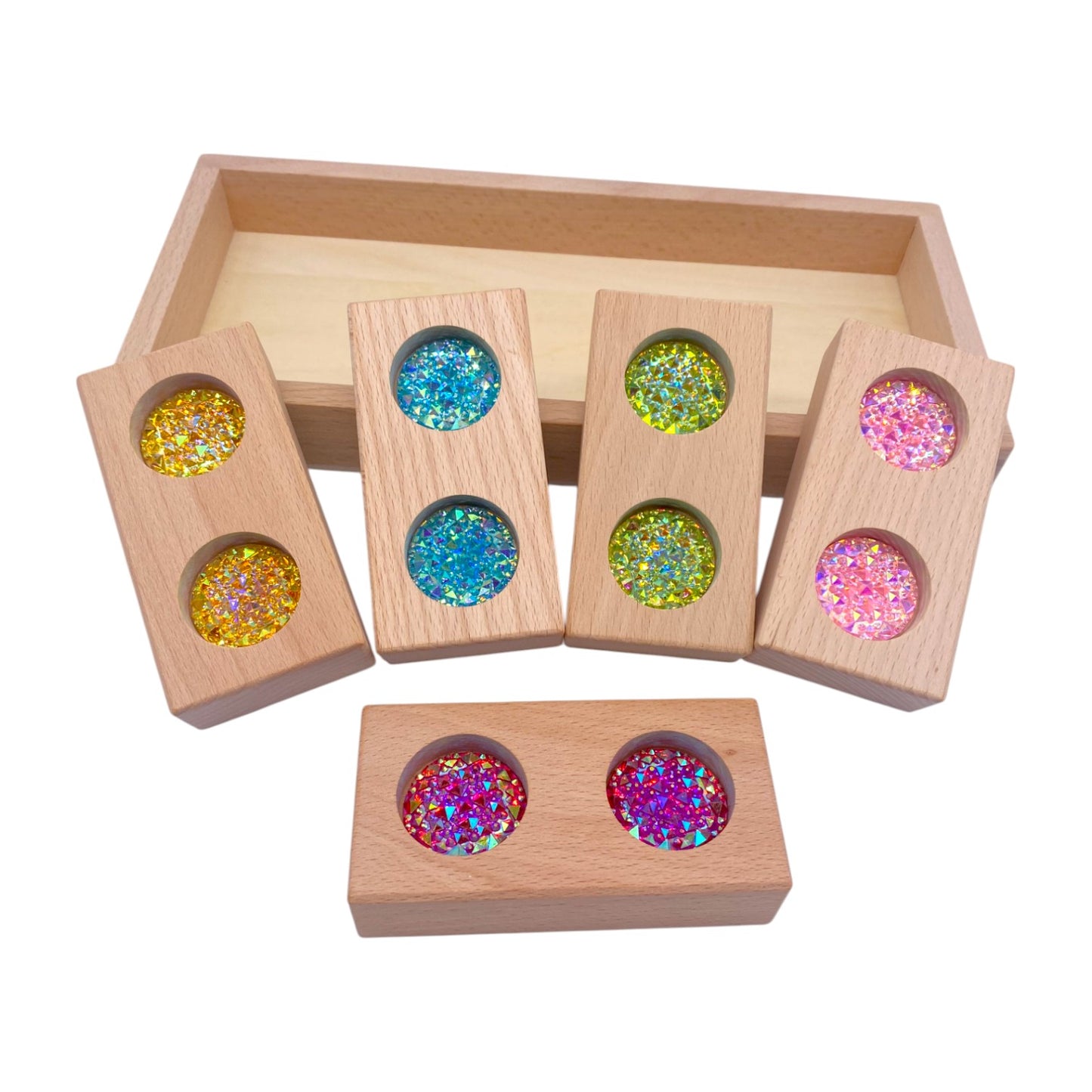 pastel & rainbow gem block collection – 3 styles with wooden storage trays