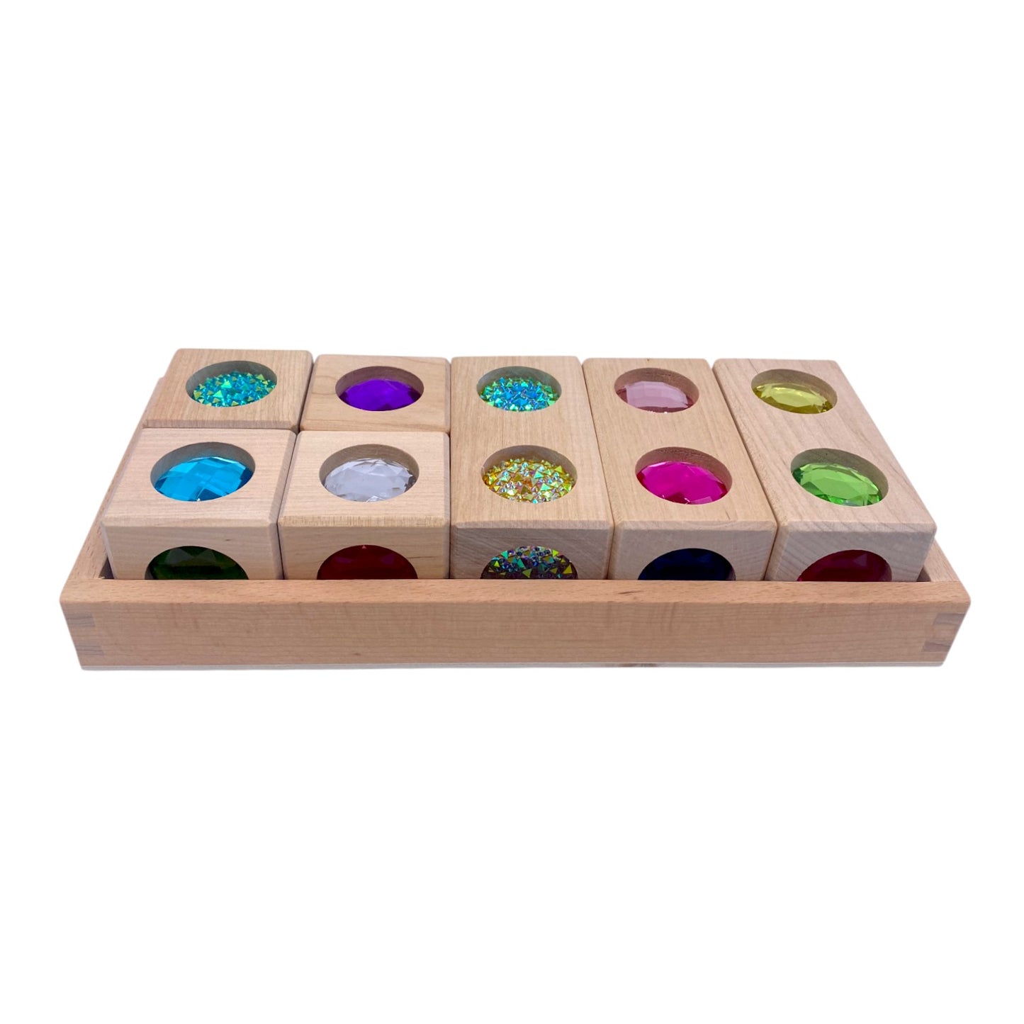 pastel & rainbow gem block collection – 3 styles with wooden storage trays