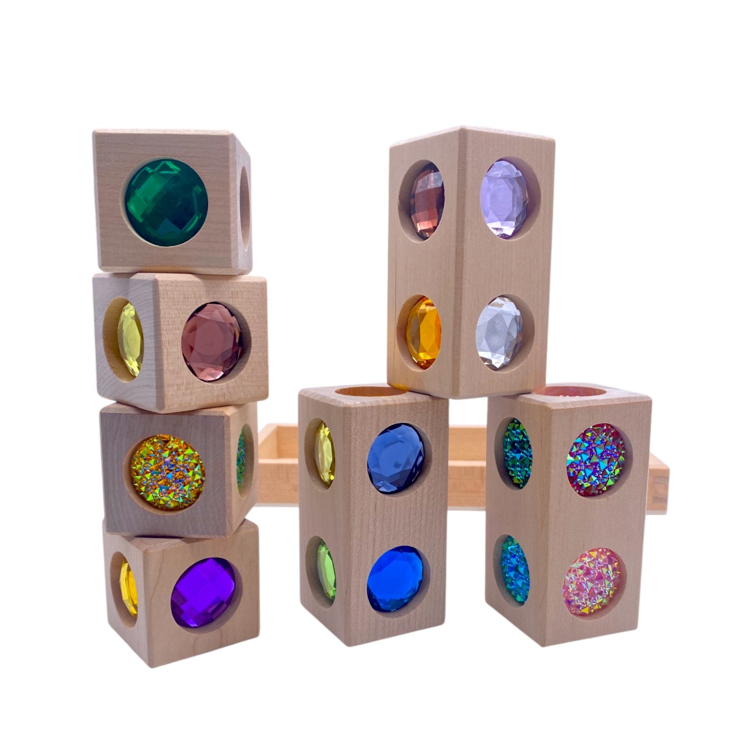 pastel & rainbow gem block collection – 3 styles with wooden storage trays