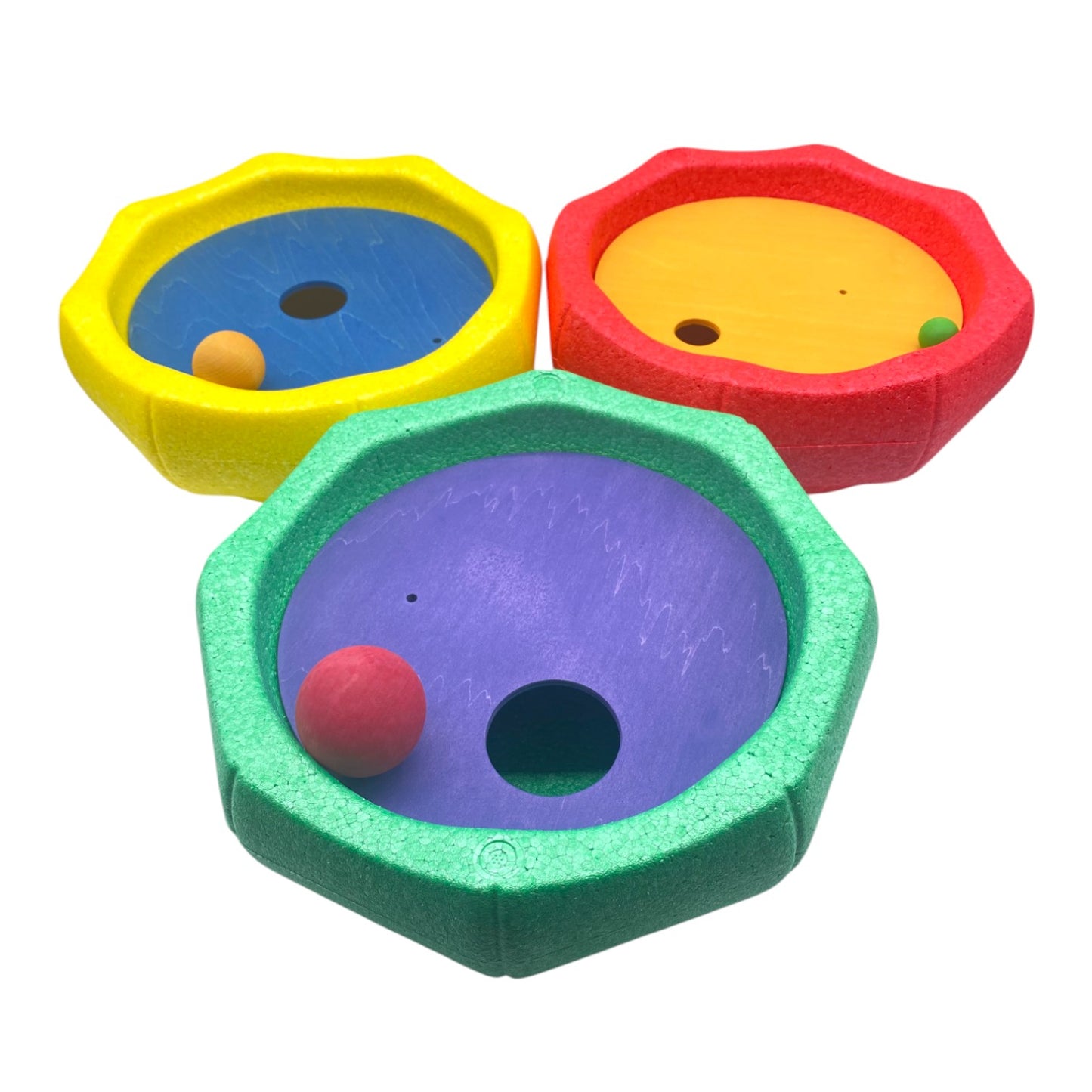6-piece rolling discs set for stepping stones – includes 6 wooden balls in varying sizes