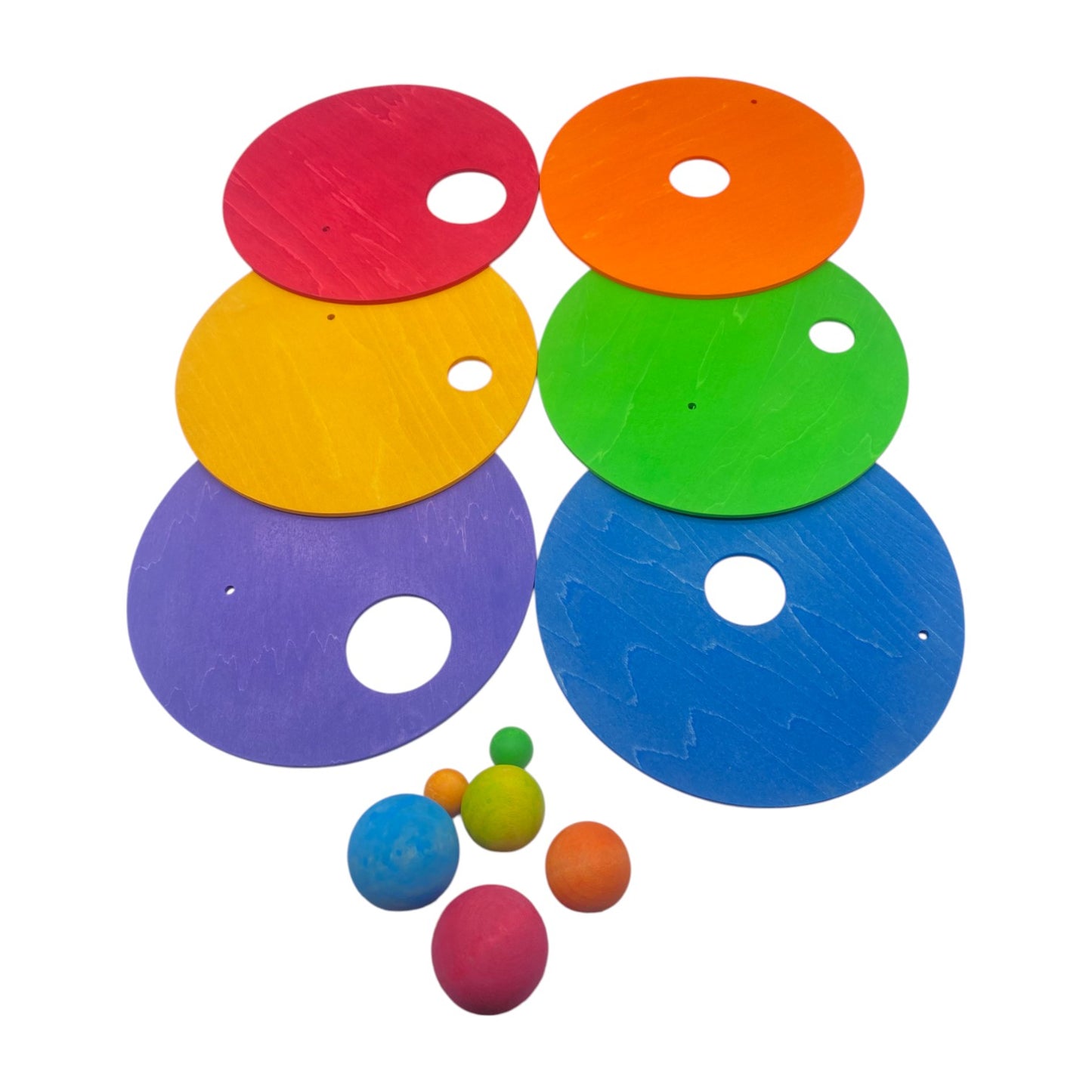 6-piece rolling discs set for stepping stones – includes 6 wooden balls in varying sizes