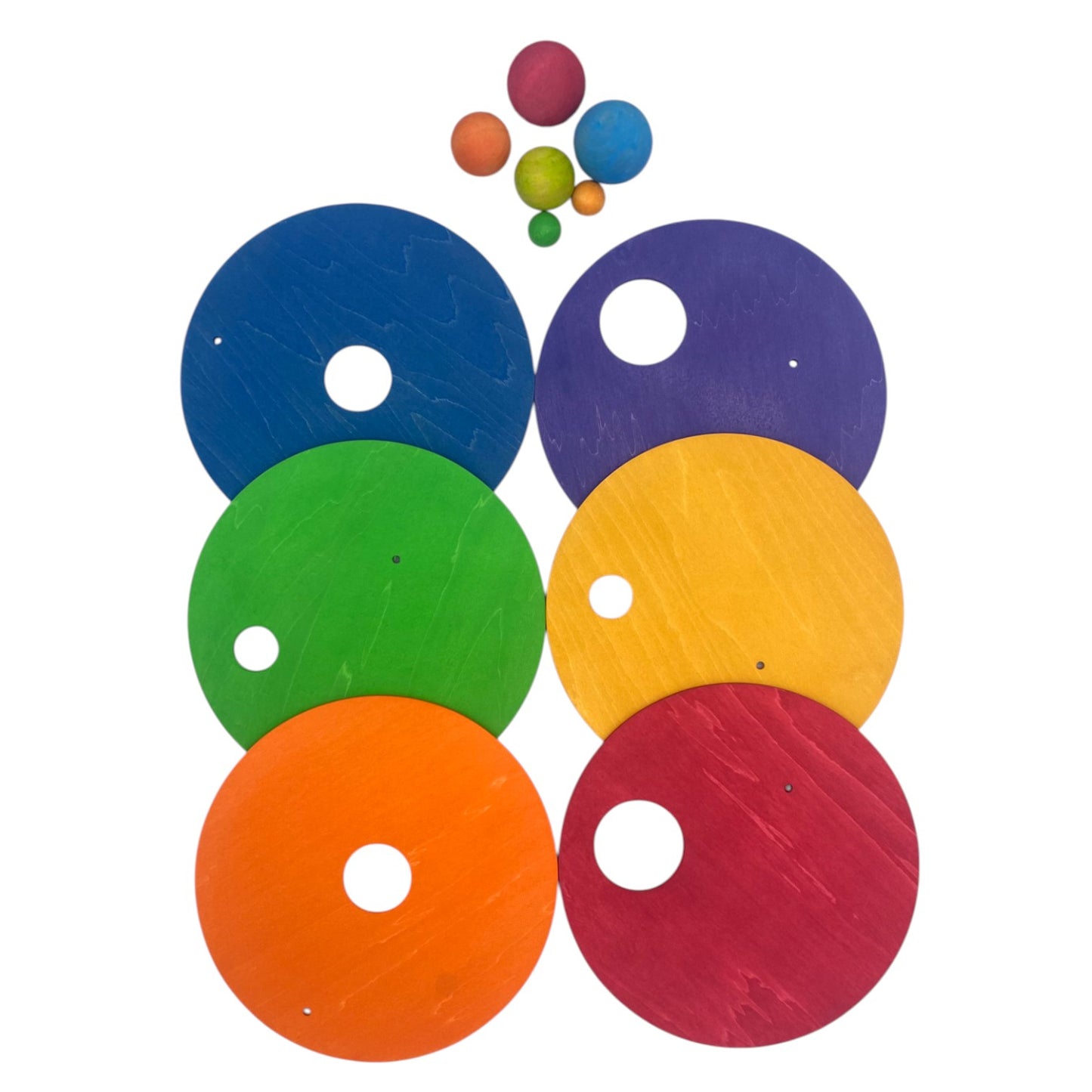 6-piece rolling discs set for stepping stones – includes 6 wooden balls in varying sizes