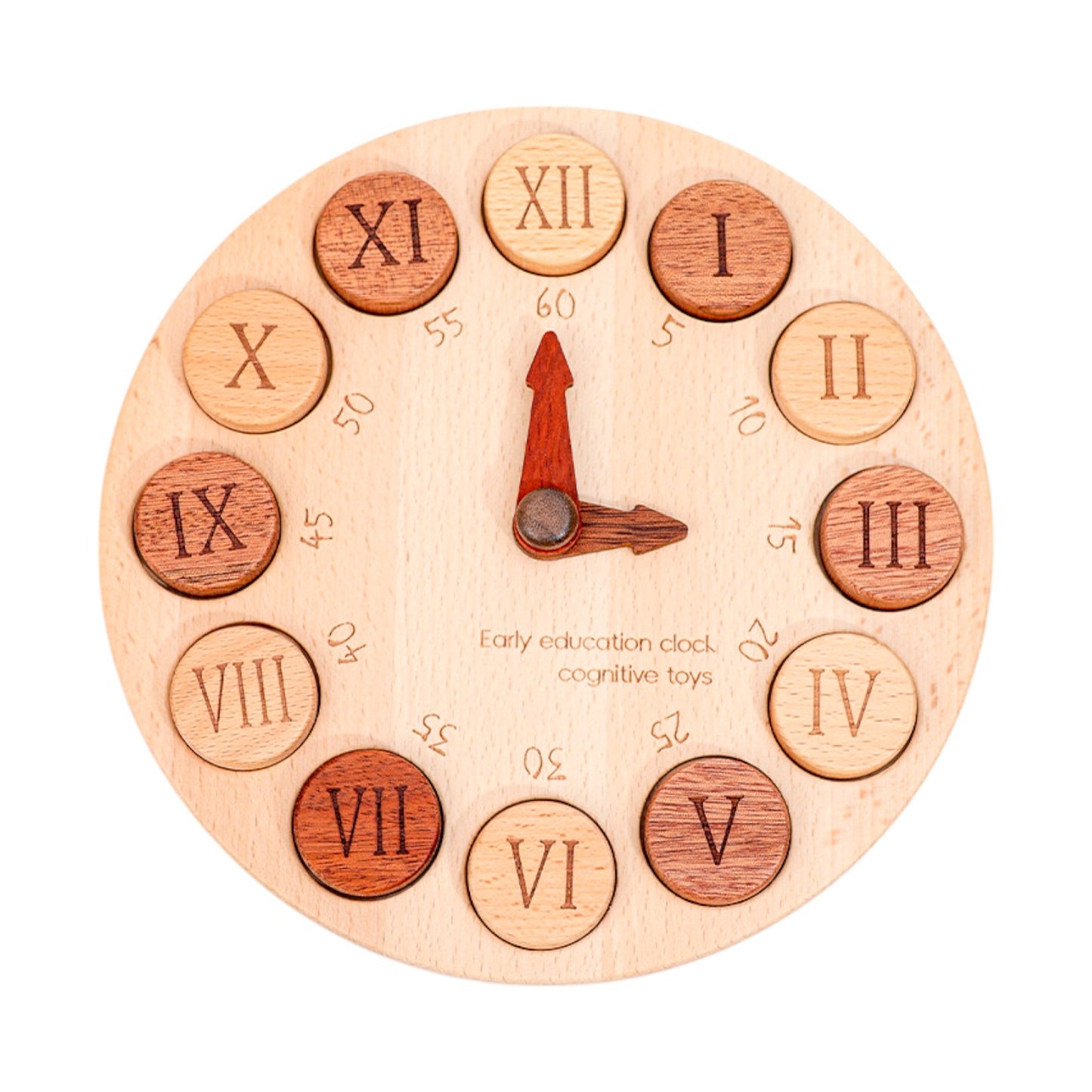 wooden cognitive learning clock – dual-sided time recognition toy with roman and arabic numerals