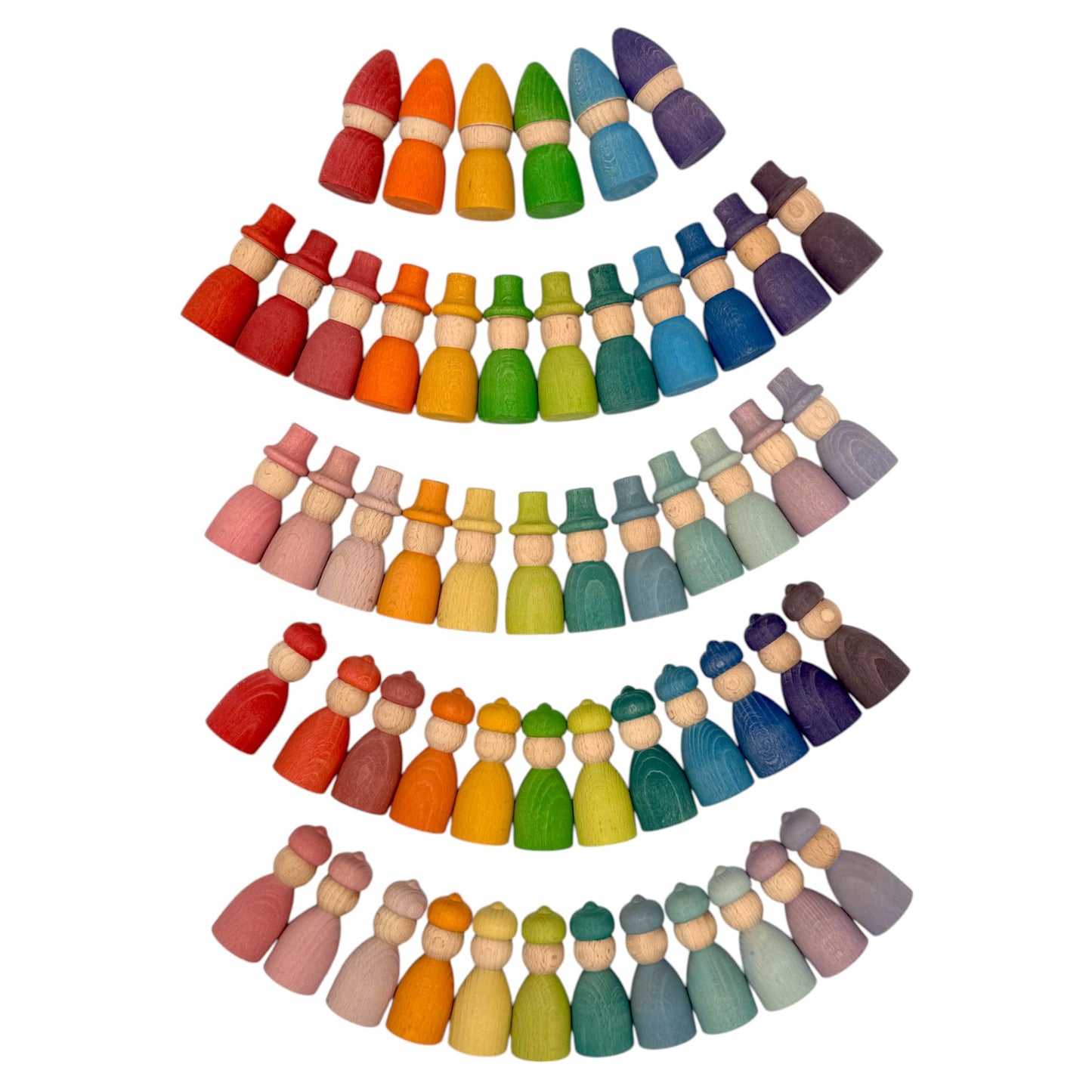 rainbow & pastel wooden peg dolls collection – 5 styles