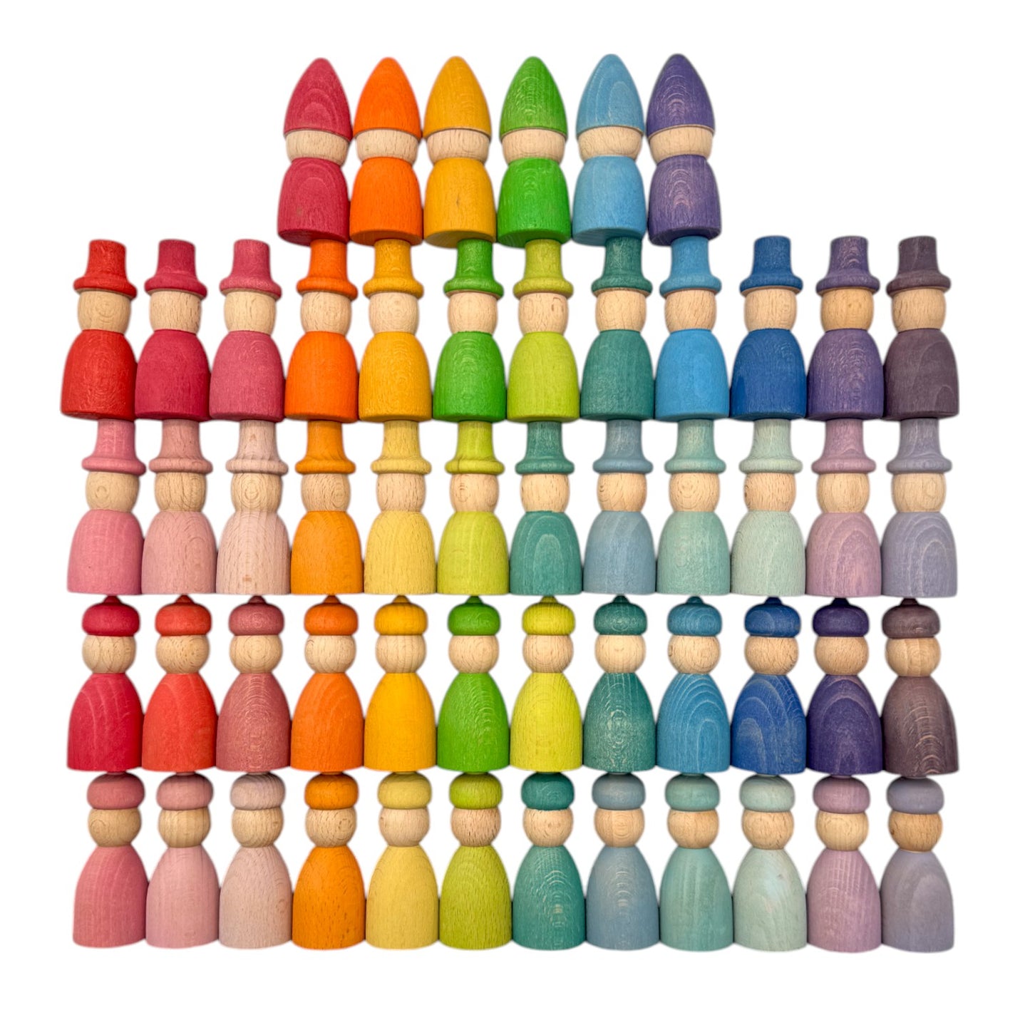 rainbow & pastel wooden peg dolls collection – 5 styles