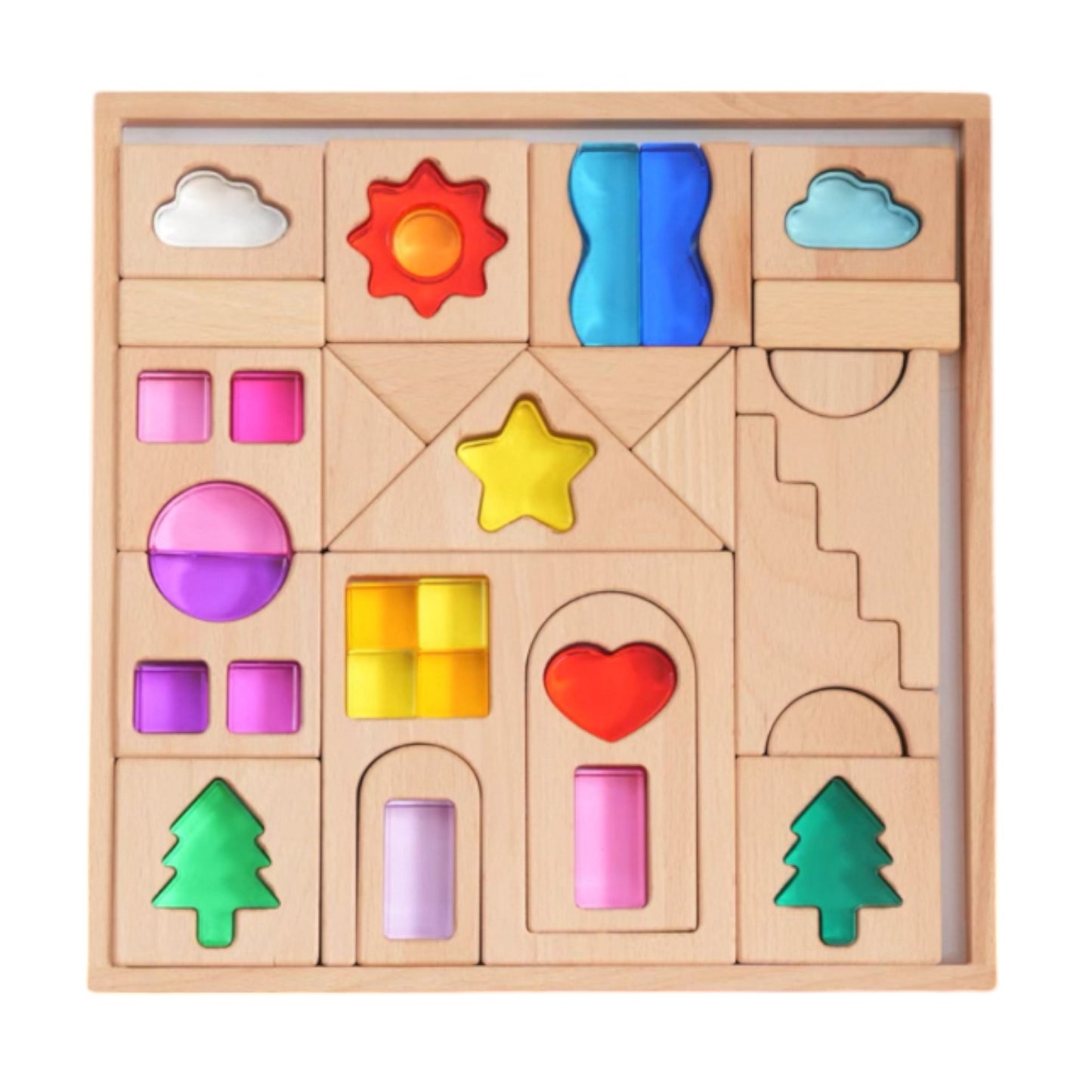 45-piece dreamlight village lucite block set with wooden tray