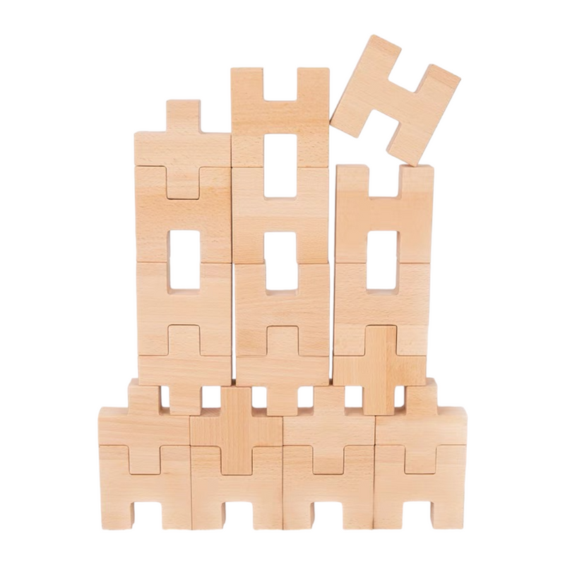 **Pre-order (Ships in 3-4 Weeks)**20 Pcs Wooden H and + Shape Blocks Set with Storage Tray