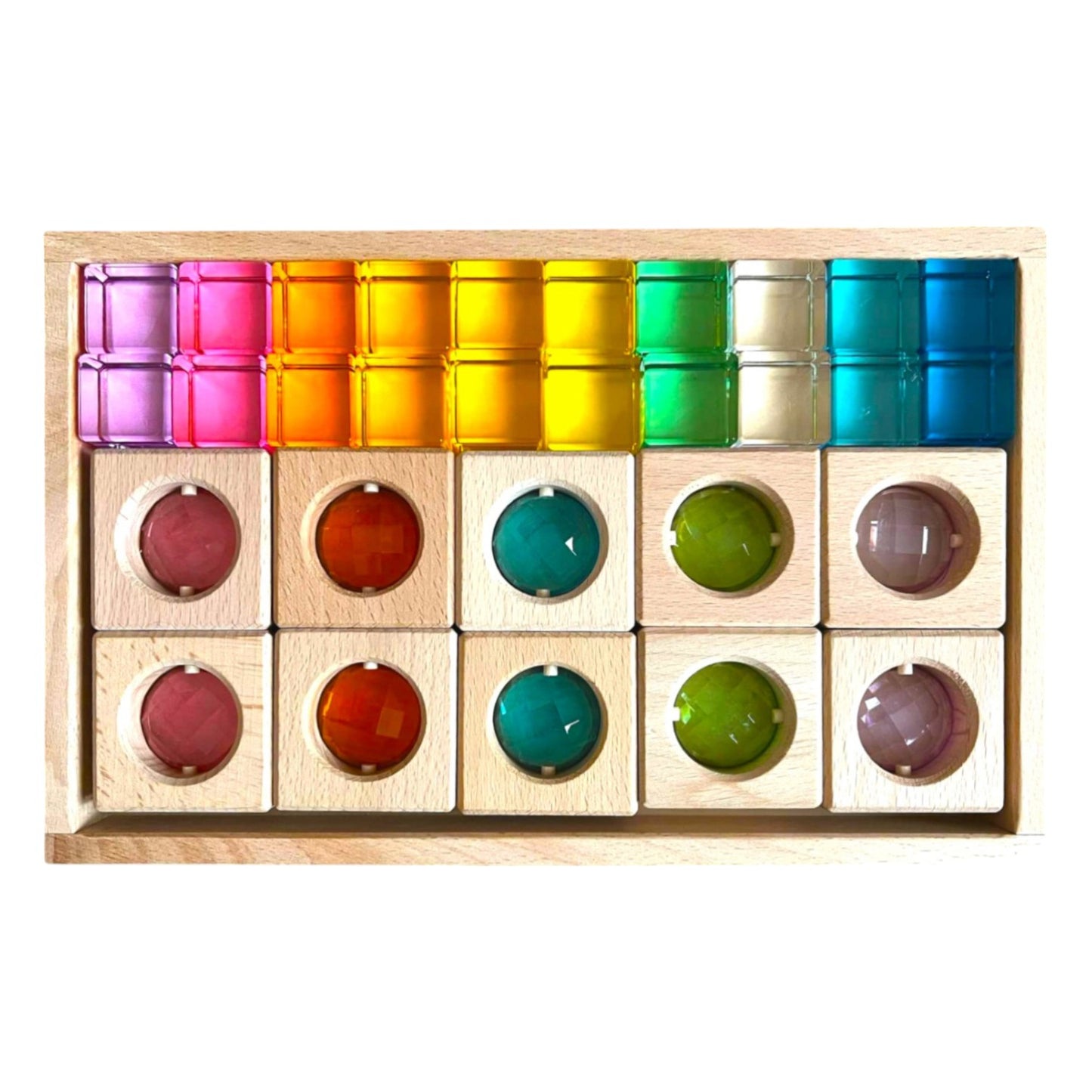10 pcs square gemmed translucent blocks and 20 pcs lucite cubes set in pastel colors with storage tray