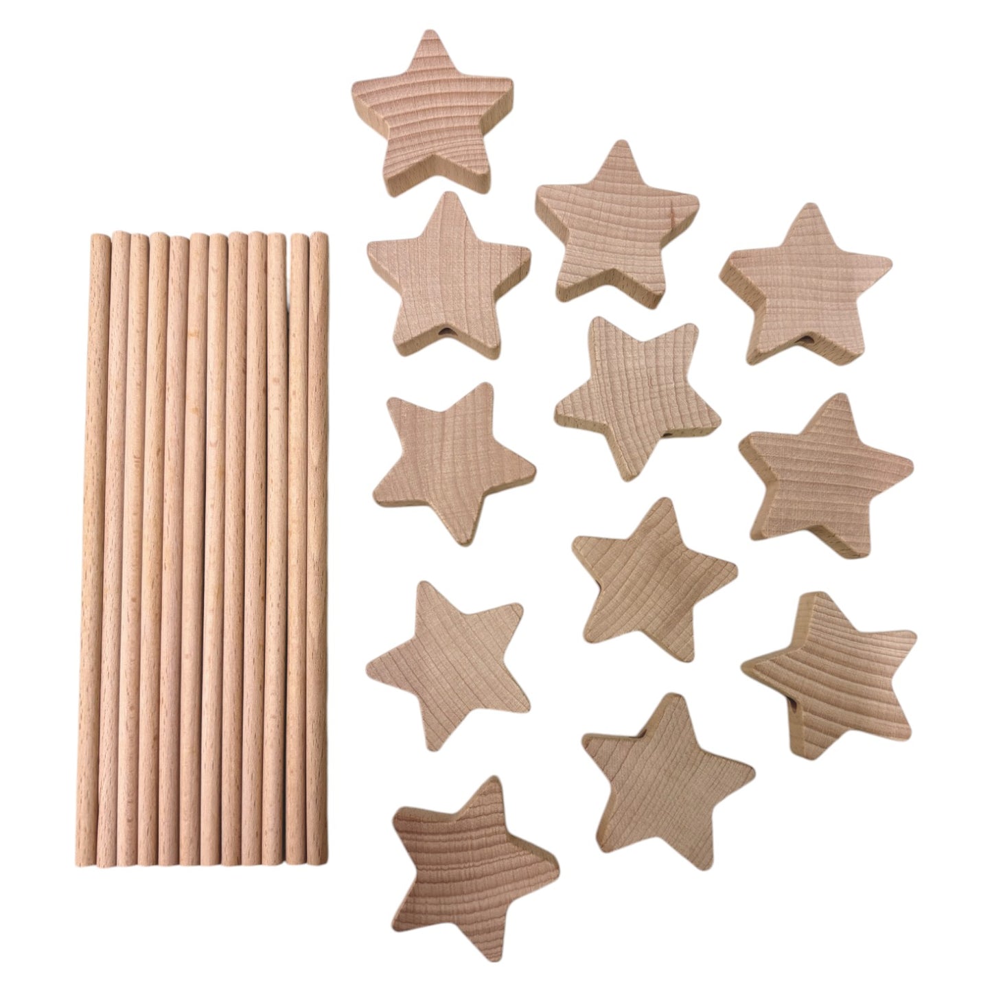 12 pcs wooden star wand set in rainbow and natural colors