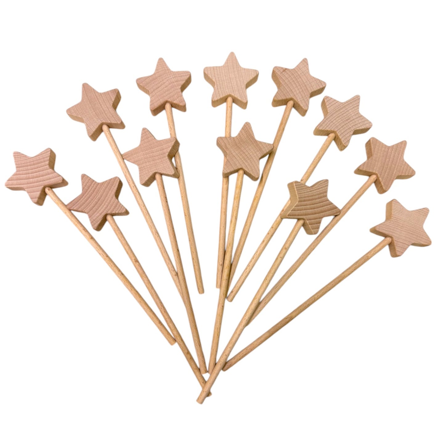 12 pcs wooden star wand set in rainbow and natural colors