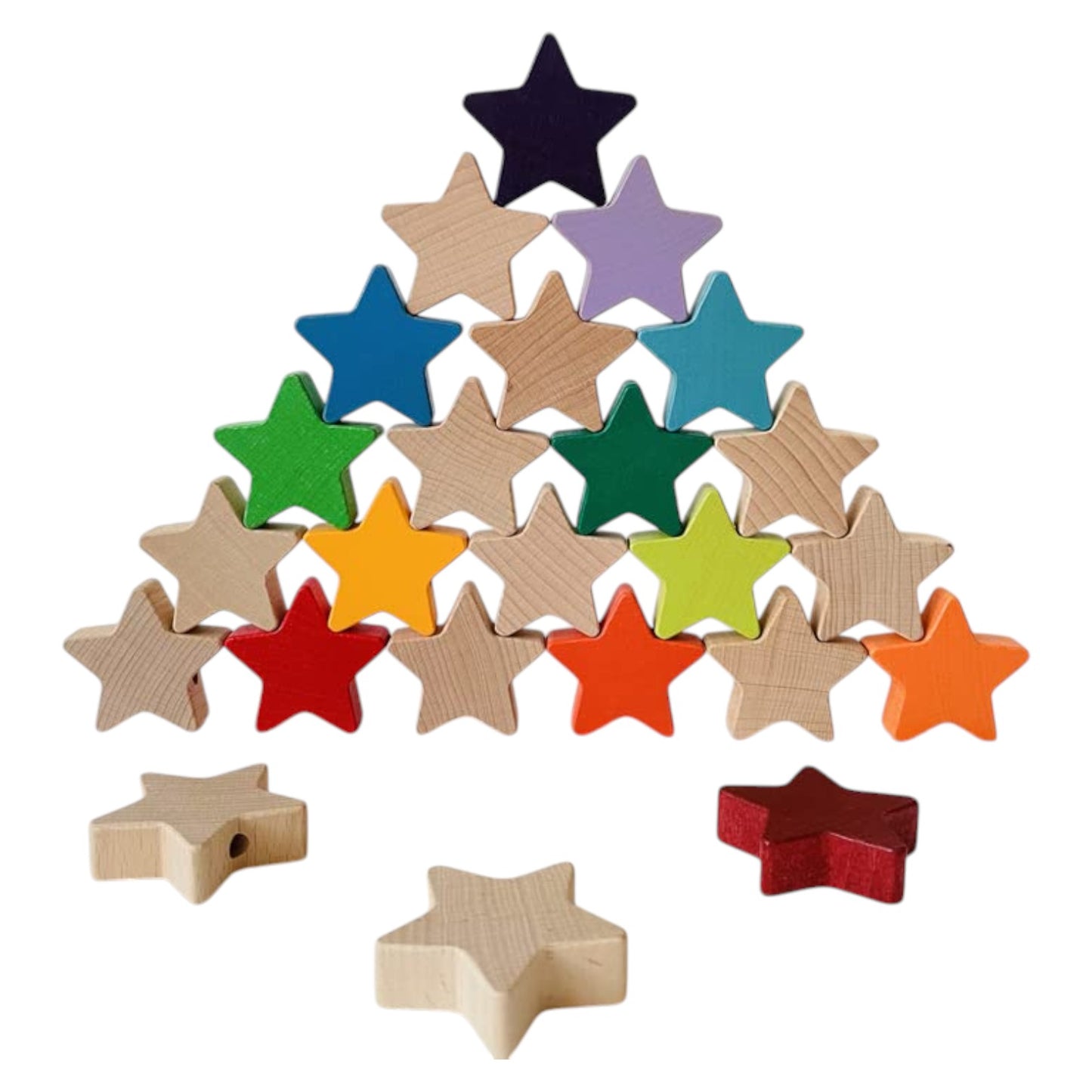 12 pcs wooden star wand set in rainbow and natural colors