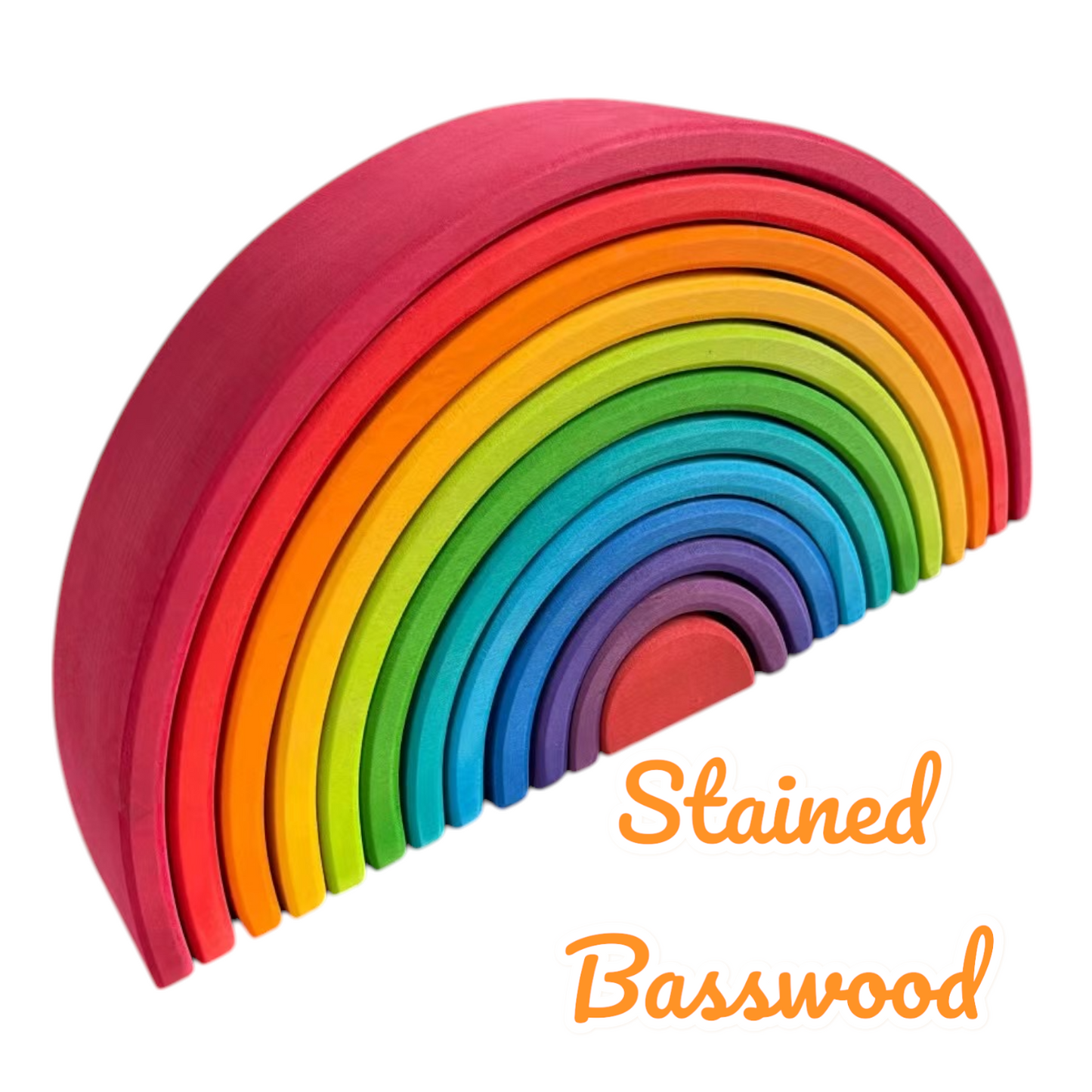 12 pcs large wooden rainbow stacking blocks in primary colors