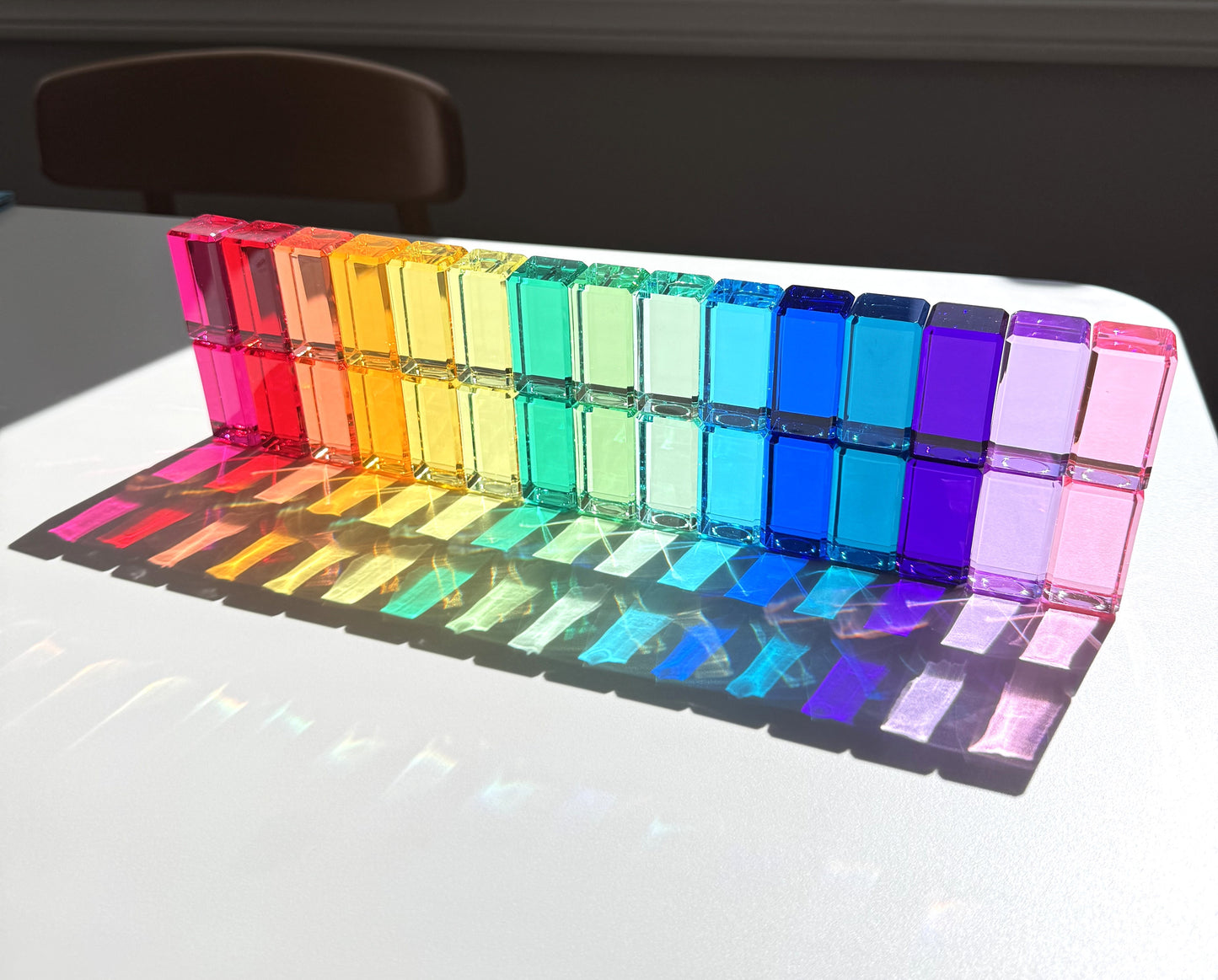 30 pcs crystal-clear acrylic rainbow rectangular blocks with wooden tray
