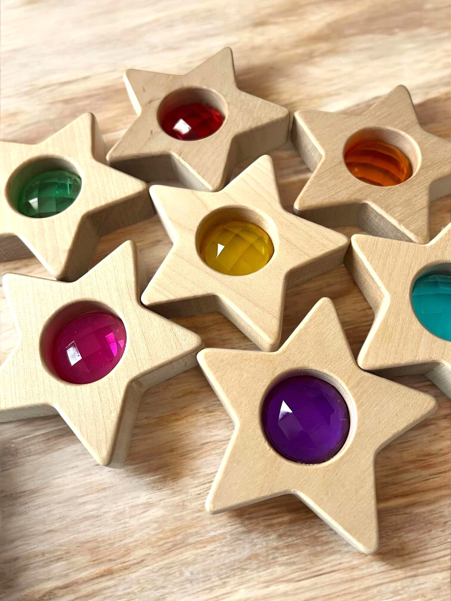 12 pcs wooden gemmed stars blocks set