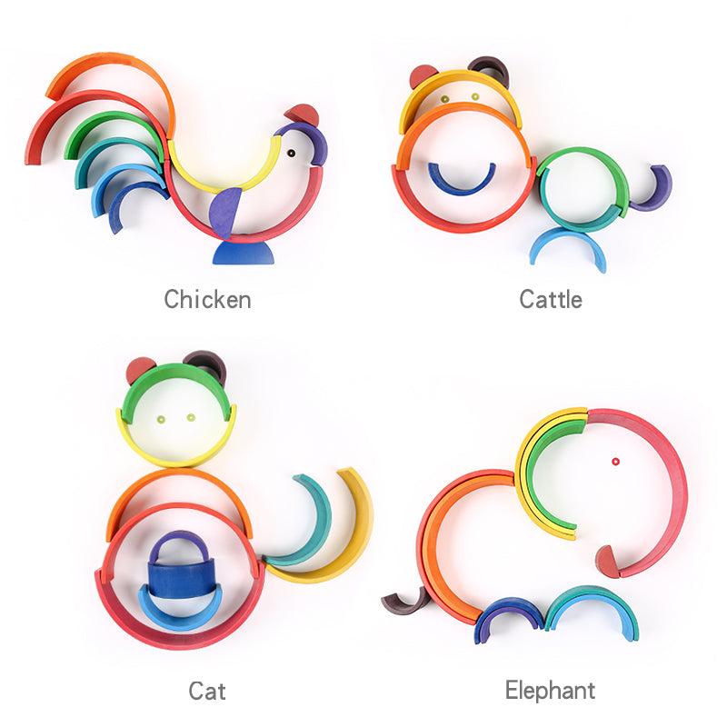 12 pcs large wooden rainbow stacking blocks in primary colors