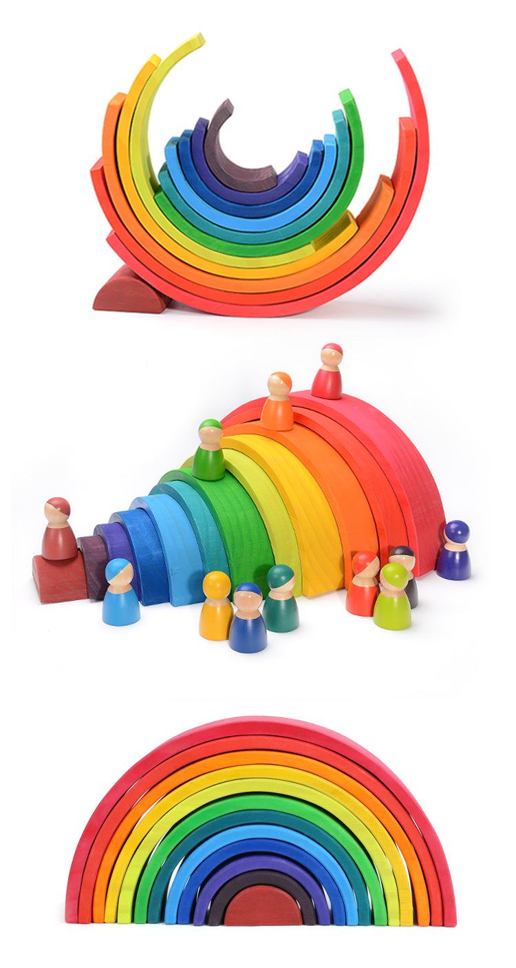 12 pcs large wooden rainbow stacking blocks in primary colors