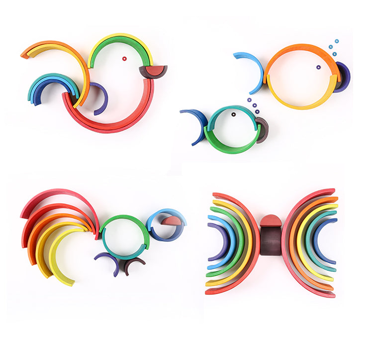 12 pcs large wooden rainbow stacking blocks in primary colors