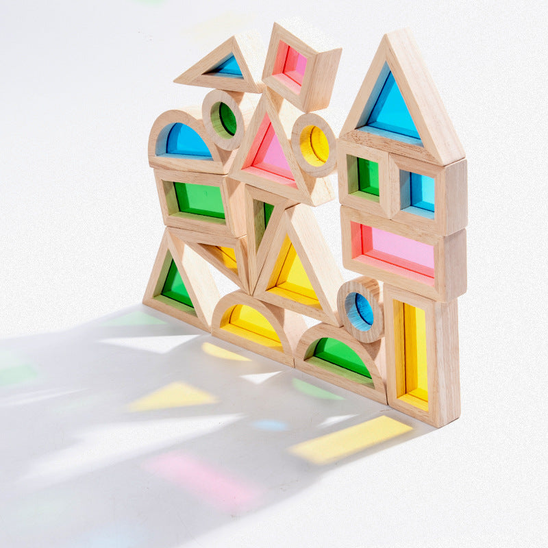 24 Pcs Rainbow Acrylic Sensory Wooden Building Blocks