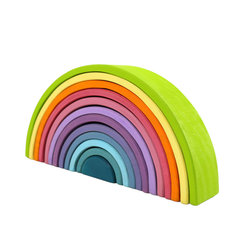 12 Pcs Large Wooden Rainbow Stacking Blocks in Pastel/Macaron Colors