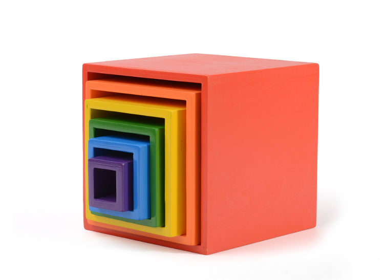 6-piece primary color rainbow wooden nesting box set