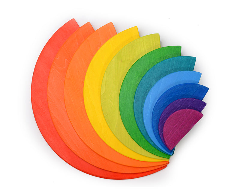 11 pcs large wooden rainbow stacking semi-circles building boards set in primary colors