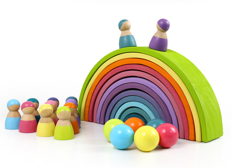 12 pcs large wooden rainbow stacking blocks in pastel/macaron colors