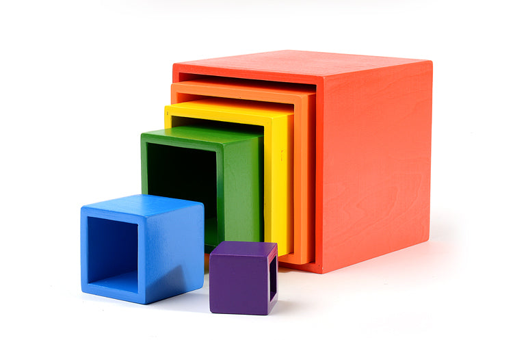 6-piece primary color rainbow wooden nesting box set