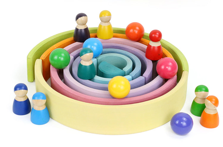 12 pcs large wooden rainbow stacking blocks in pastel/macaron colors