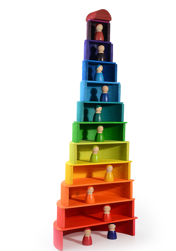11 pcs large wooden rainbow stacking semi-circles building boards set in primary colors