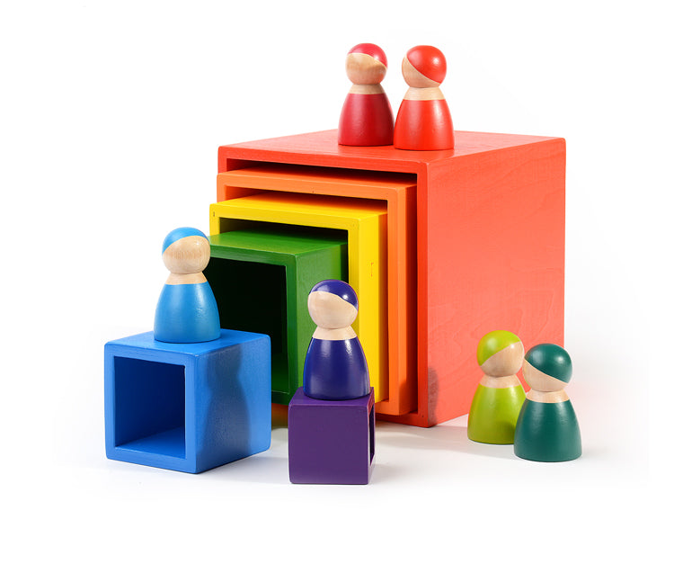 6-piece primary color rainbow wooden nesting box set
