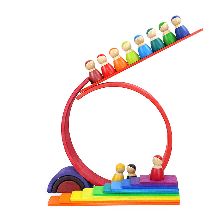 11 pcs wooden rainbow rectangular building boards in primary colors