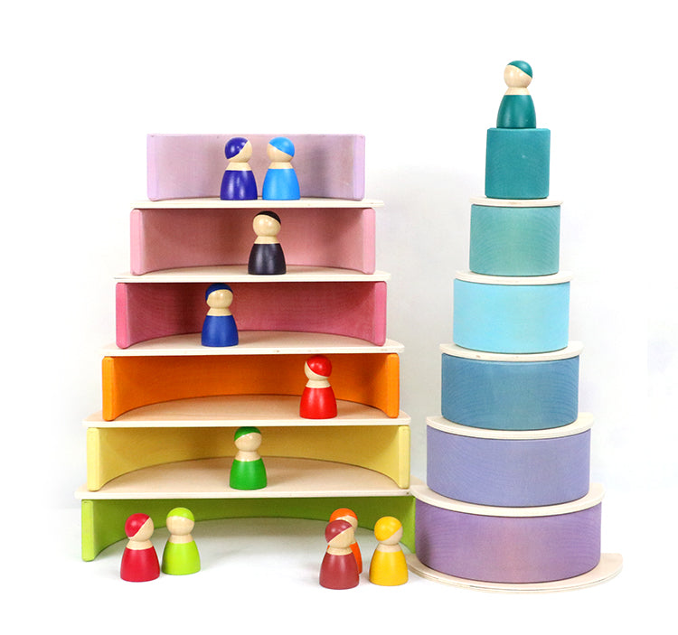 12 pcs large wooden rainbow stacking blocks in pastel/macaron colors