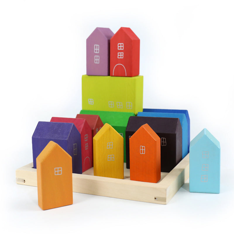 15 Pcs Little Village Wooden House Toys Building Blocks