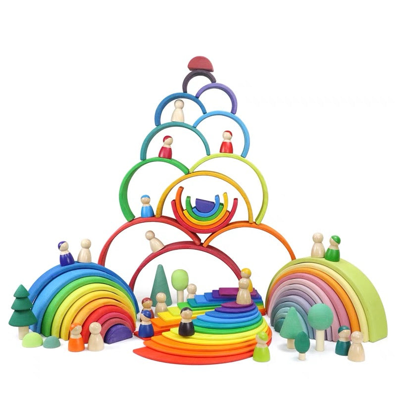 12 pcs large wooden rainbow stacking blocks in primary colors