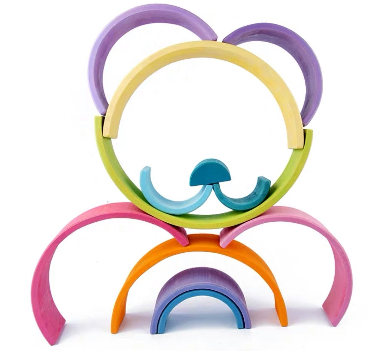 12 pcs large wooden rainbow stacking blocks in pastel/macaron colors