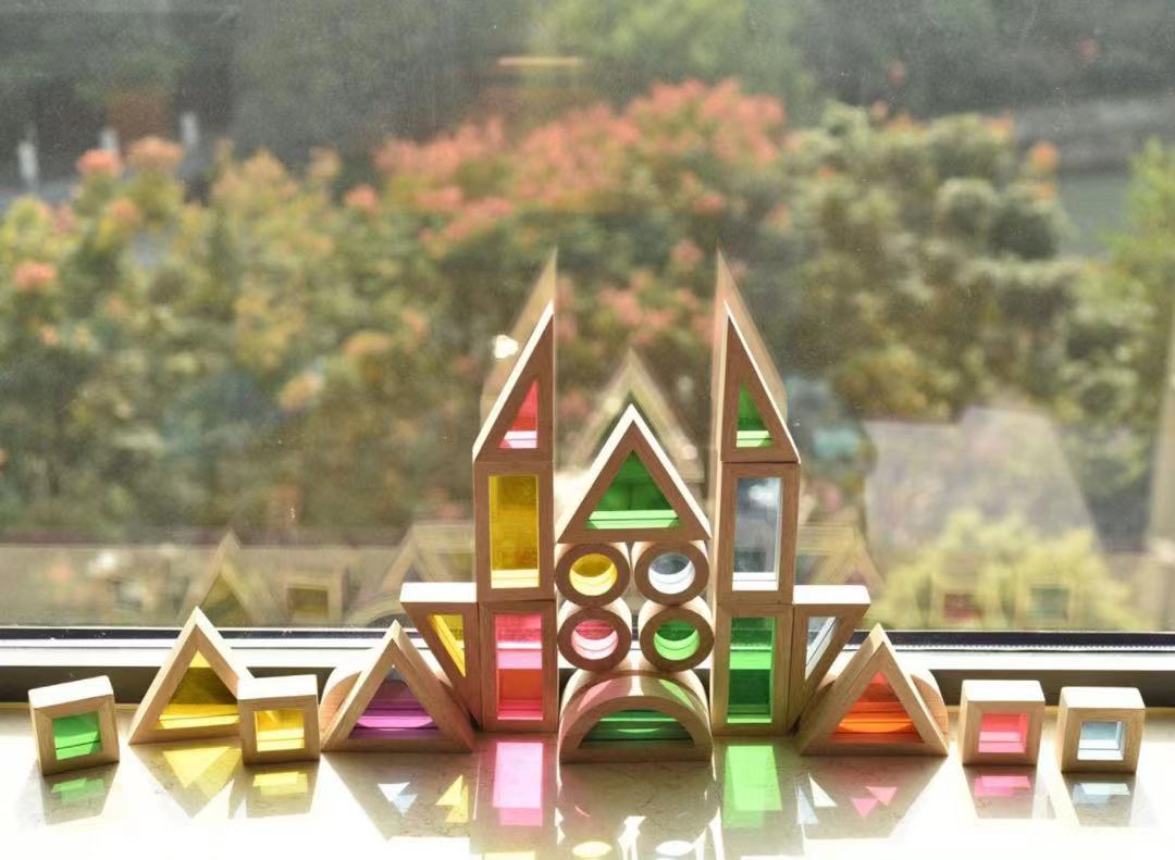 **pre-order (ships in 1-2 weeks)**24 pcs rainbow acrylic sensory wooden building blocks