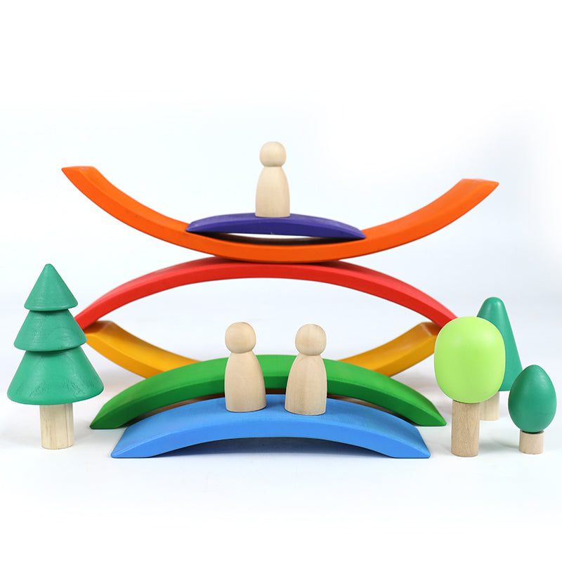 6 pcs wooden rainbow bridge stacking building blocks